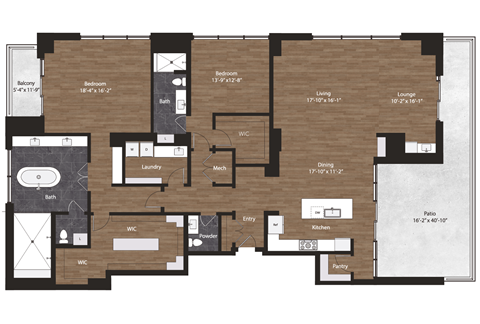 Deco Penthouse 5 floorplan 2 bedrooms 2.5 bathrooms 2793 square feet